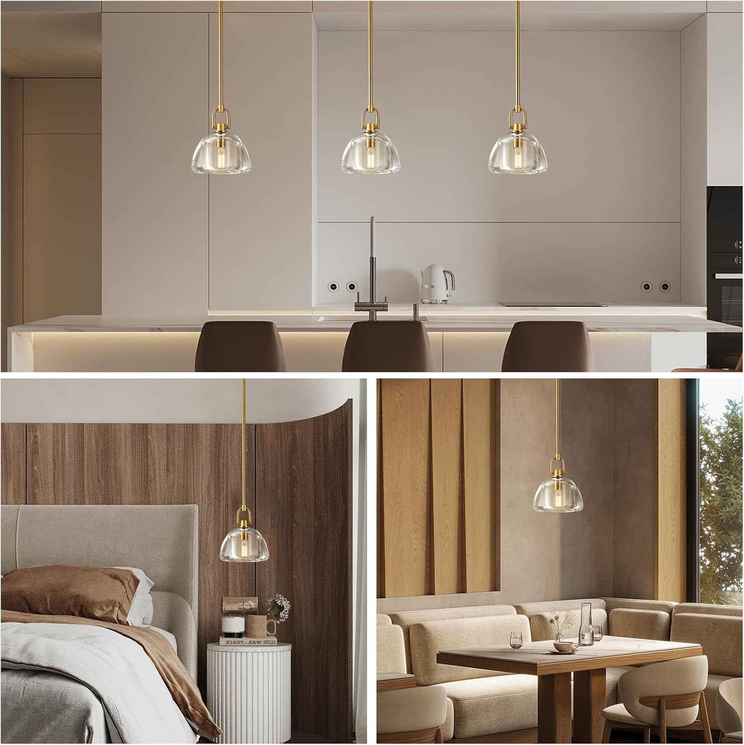 7 - inch Glass Brass Pendant Light with Adjustable Height – 2 Pack - Camilalamps - CA-B0FHV9CDJX