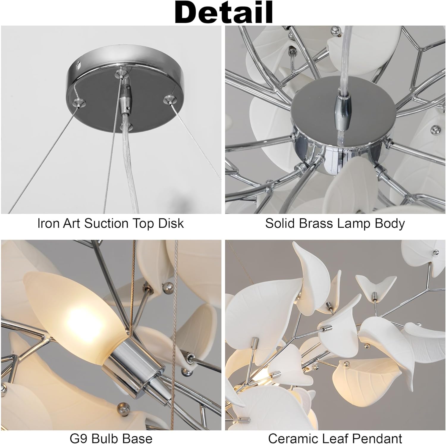 Gold Ceramic Leaf Chandelier 31.5" 6 - Light Modern Round Fixture - Camilalamps - CA-B0FNQKNMZ9