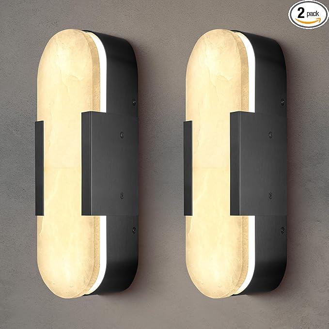 Alabaster Matte Black Wall Sconce Set 2 13.8" - Camilalamps - CA-B0CHYF6GY5