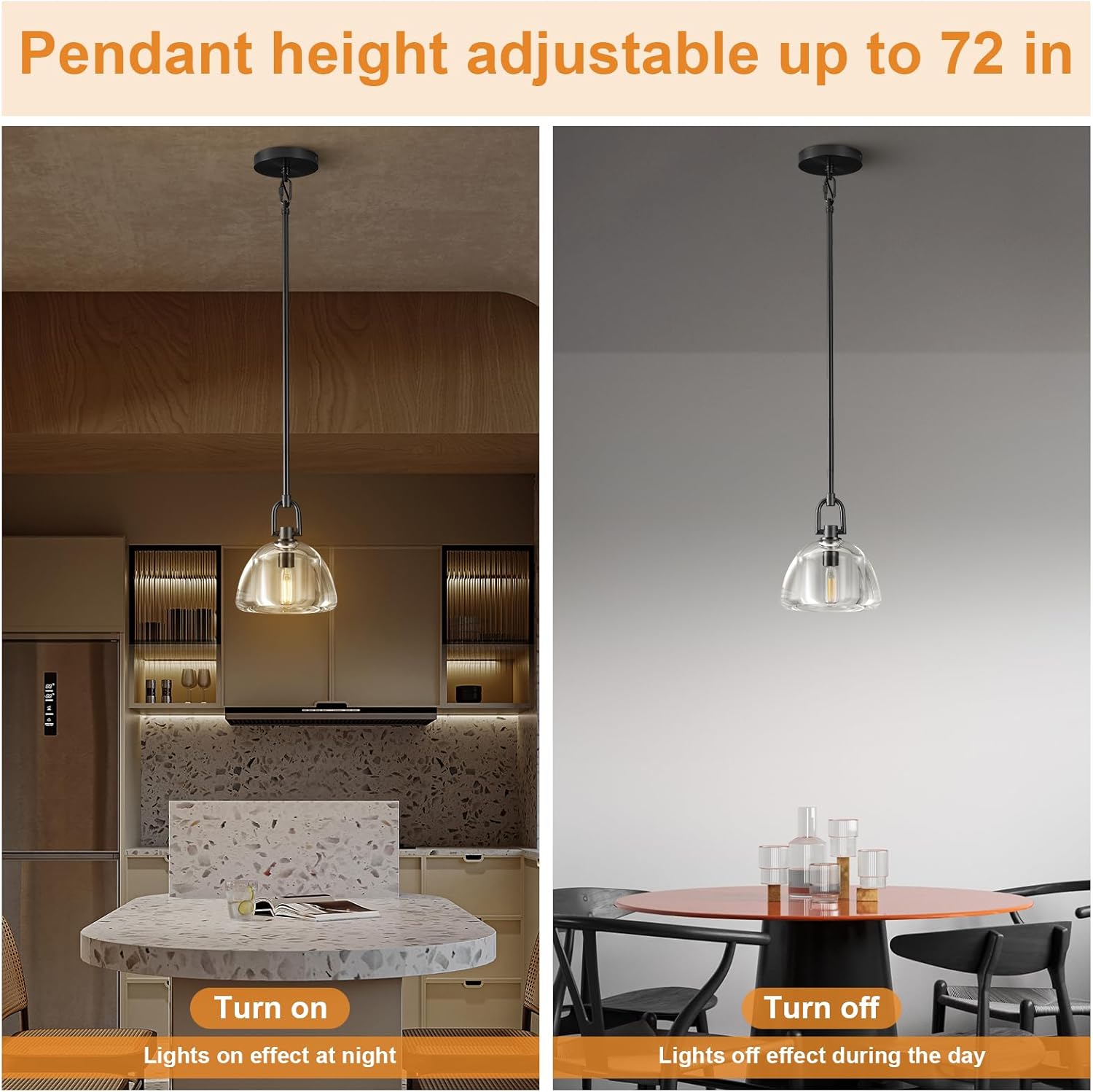 Black Glass 7" Pendant Light – Modern Kitchen Island Lighting, 2‑Piece Set with E12 Bulb - Camilalamps - CA-B0FDPSJDZ9