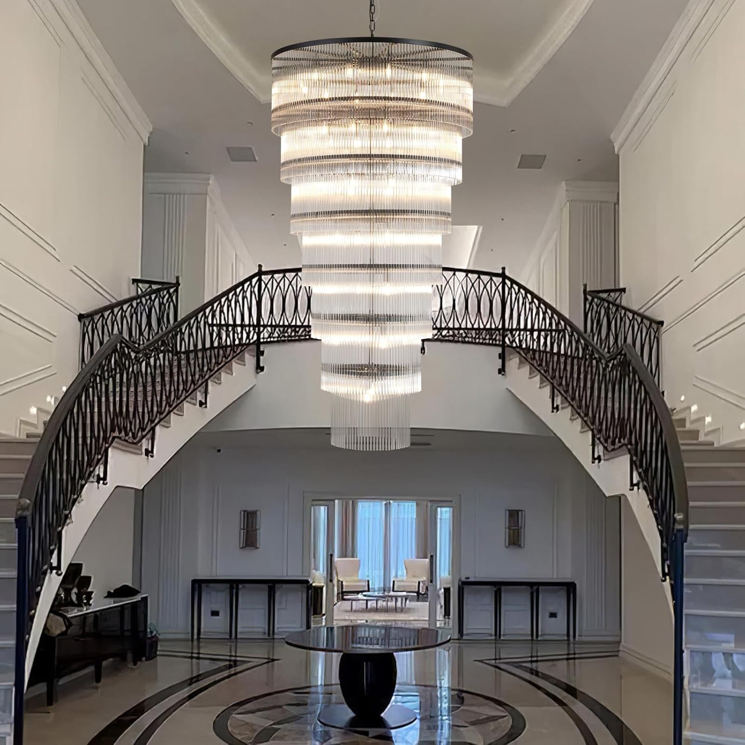 Luxurious 7‑Tier Black Glass Chandelier with 48 Lights - Camilalamps - CA-B0FNR1892X