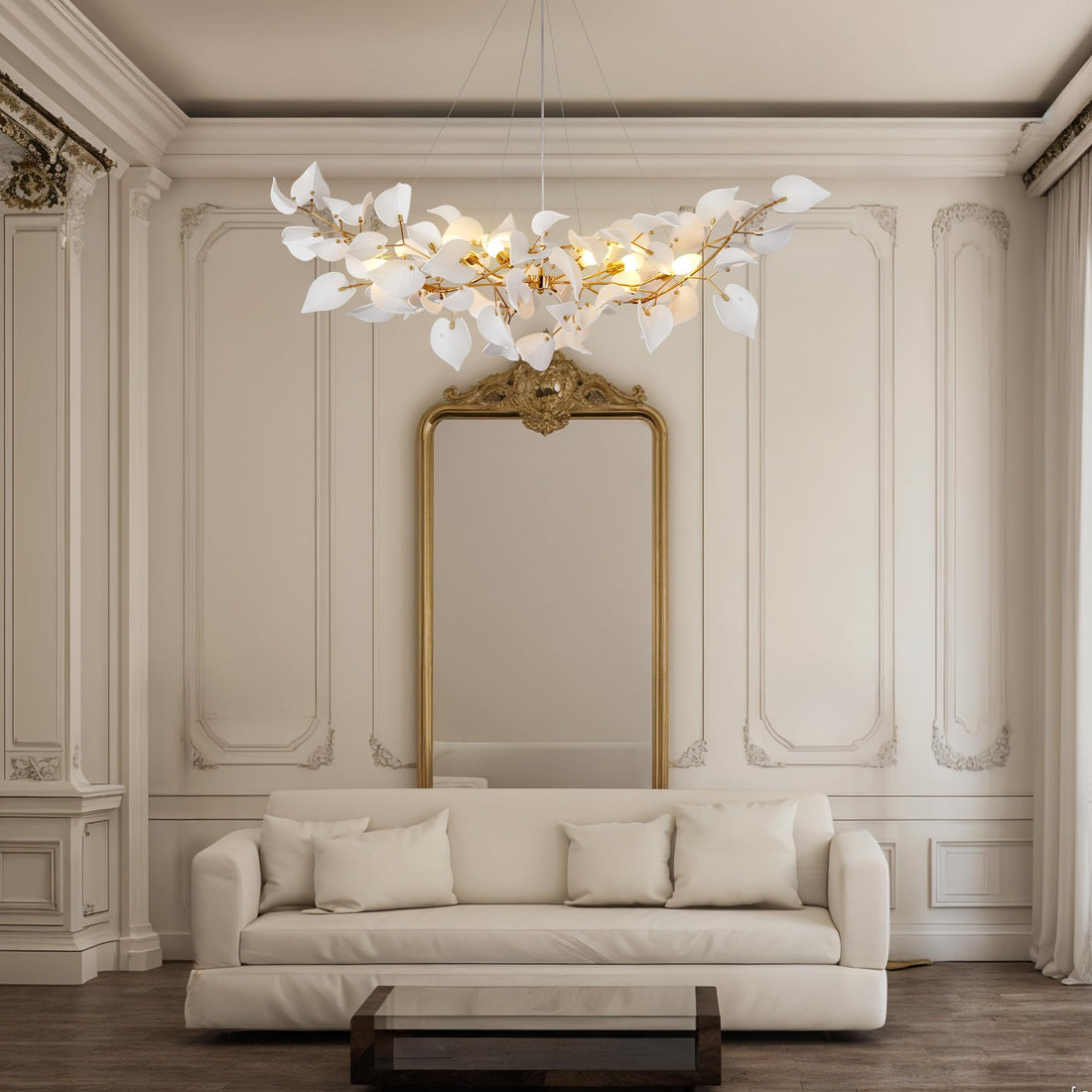 31.5" Silver Tree Branches Chandelier, Ceramic Ginkgo Leaf Chandelier, 6-Light Modern Round Chandeliers Hanging Lighting Fixtures for Dining Room, Living Room Over Table, Kitchen, Foyer, Bedroom