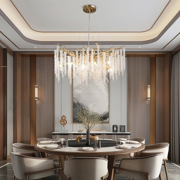 Modern Crystal Chandelier, 47.2" Gold Tree Branch Chandelier for Dining Room, Round Luxury High Ceiling Chandeliers Pendant Light Over Table, Hanging Fixture for Bedroom, Living Room, Kitchen