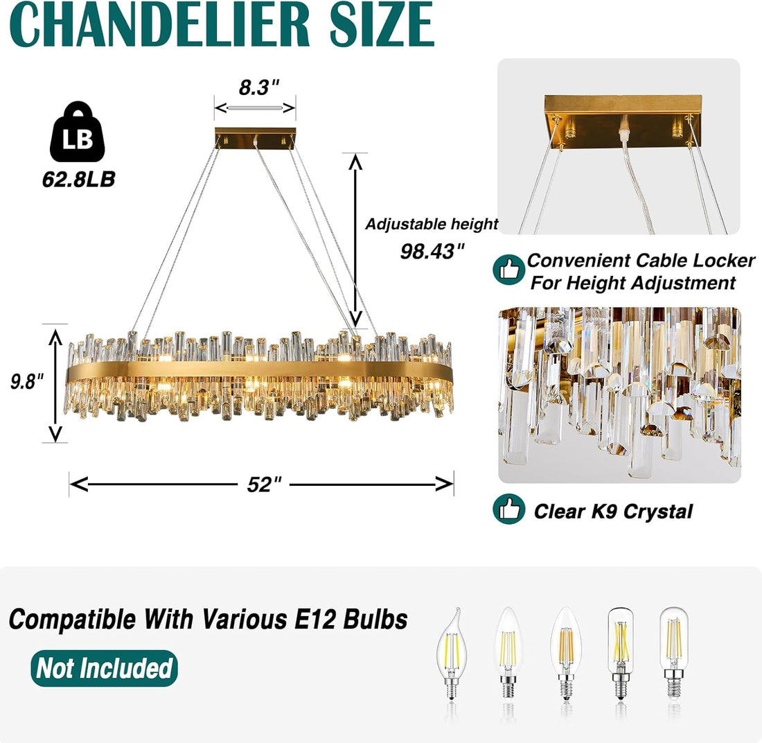 Luxury Gold 2 - Tier Rectangular Crystal Chandelier 52" L Dining - Camilalamps - CA-B0CT8P57Z1