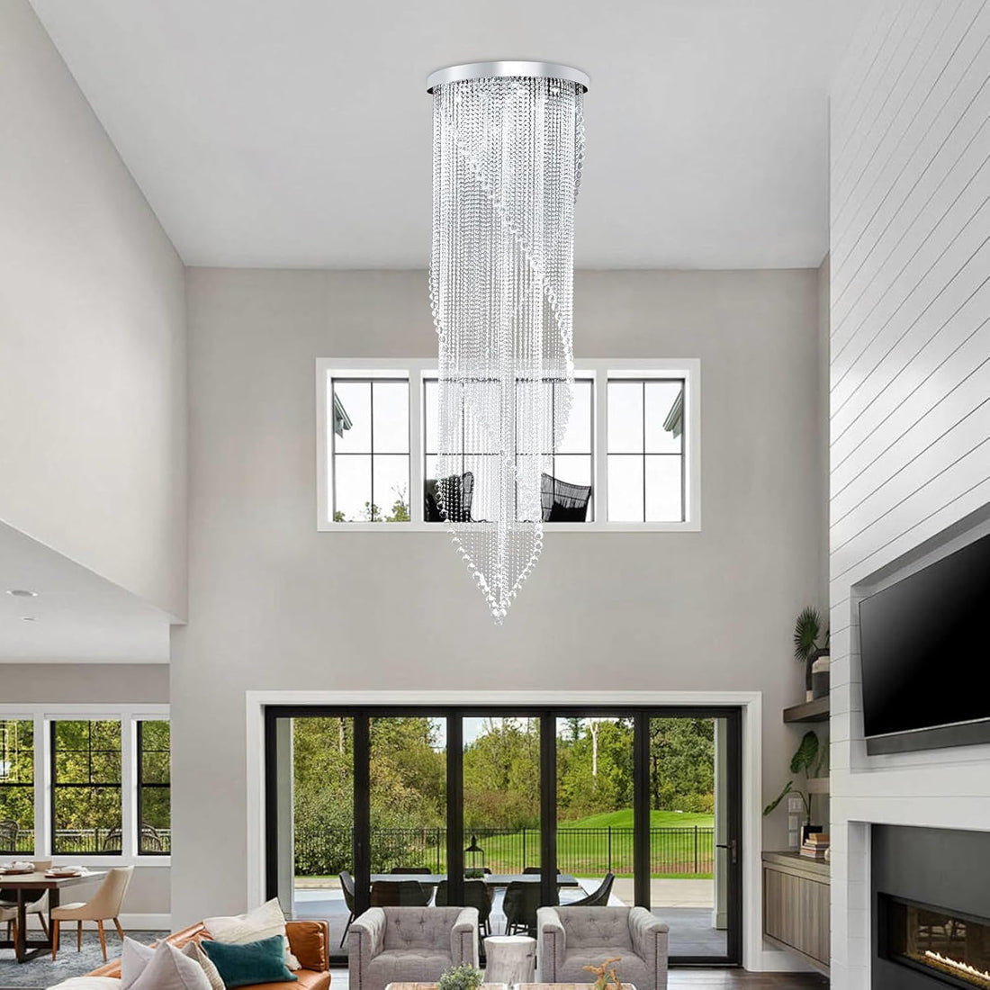 98 inch Modern Crystal Chandelier for High Ceilings, 9-Lights Spiral Crystal Ceiling Light, Luxury Raindrop Flush Mount Light Fixture for Foyer Staircase Entryway Entrance