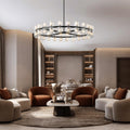 48 Inch Black Wagon Wheel Chandelier with Crystal Shade, 48 Lights, Modern Farmhouse Style, Ideal for Dining Room, Kitchen, Entryways - Camilalamps - B0DPJY8R54