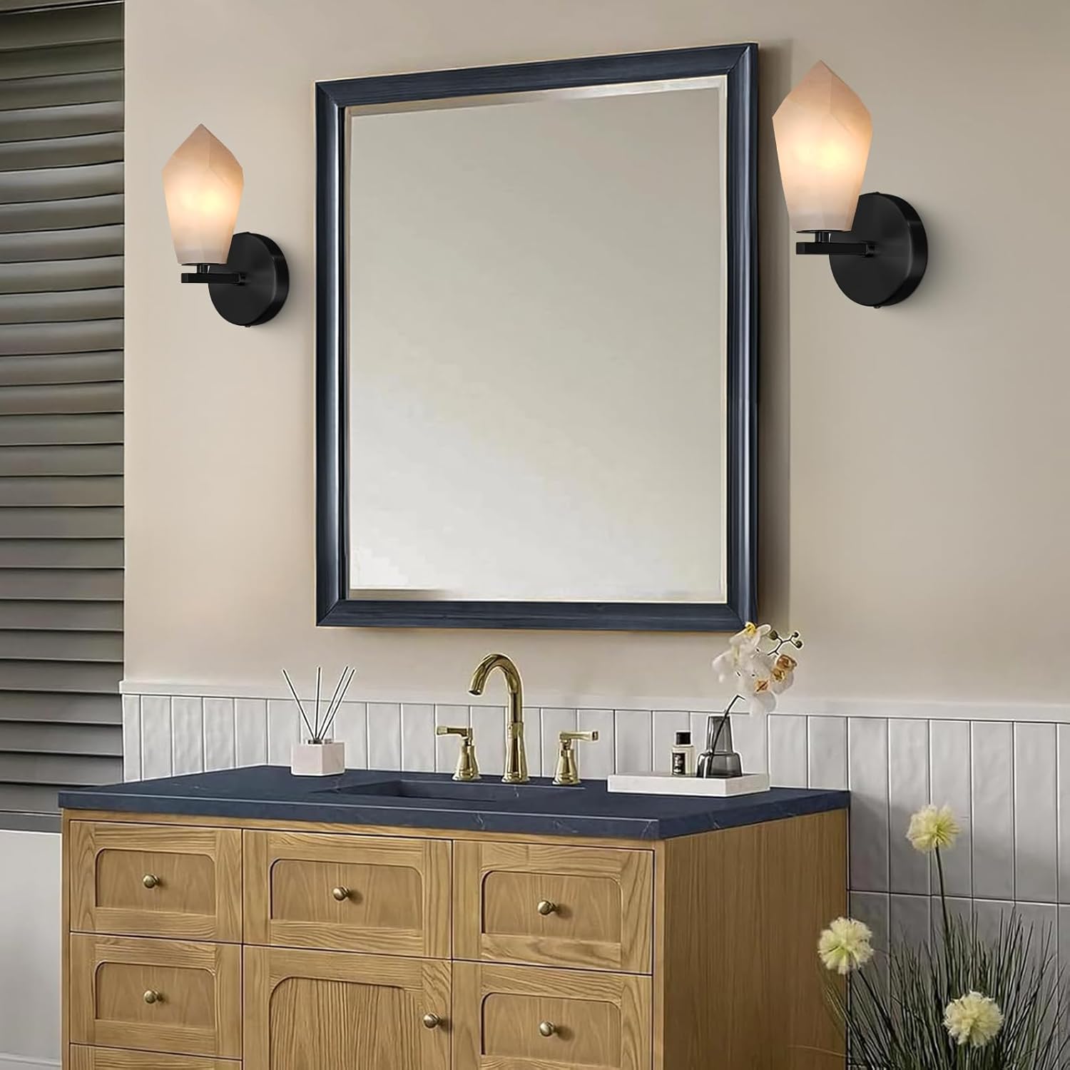 Elegant Black Alabaster Wall Sconce with Dimmable LED Light - Camilalamps - CA-B0FJRHJ1K9