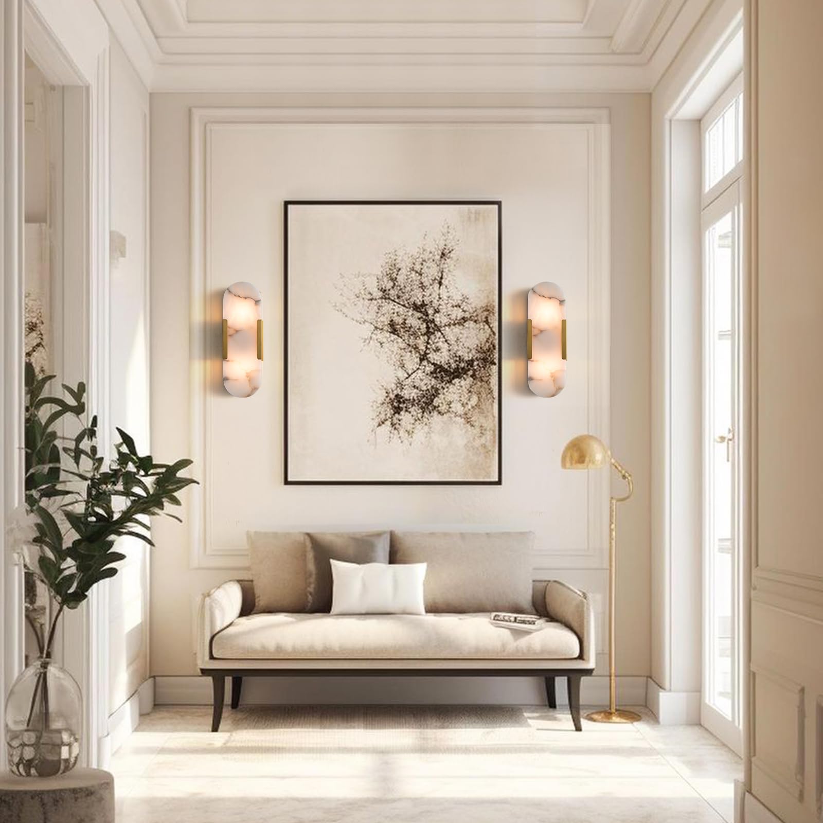 19.7'' Wall Sconces Set of 2, Natural Alabaster Wall Light, Indoor Vanity Light Fixtures for Bathroom,Black Bedside Wall Lamp Perfect for Hallway, Living Room,Bedroom,Stairs(Gift Bulb) - Camilalamps - B0CHYF9LZM