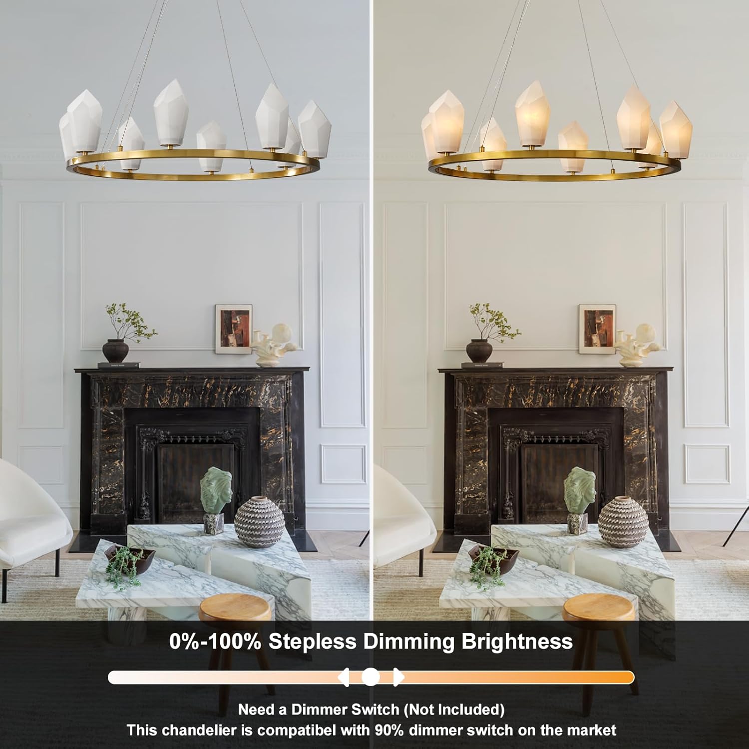 Alabaster 31.5" 8 - Light Round Gold Chandelier with Adjustable Height - Camilalamps - CA-B0FPM48MDF