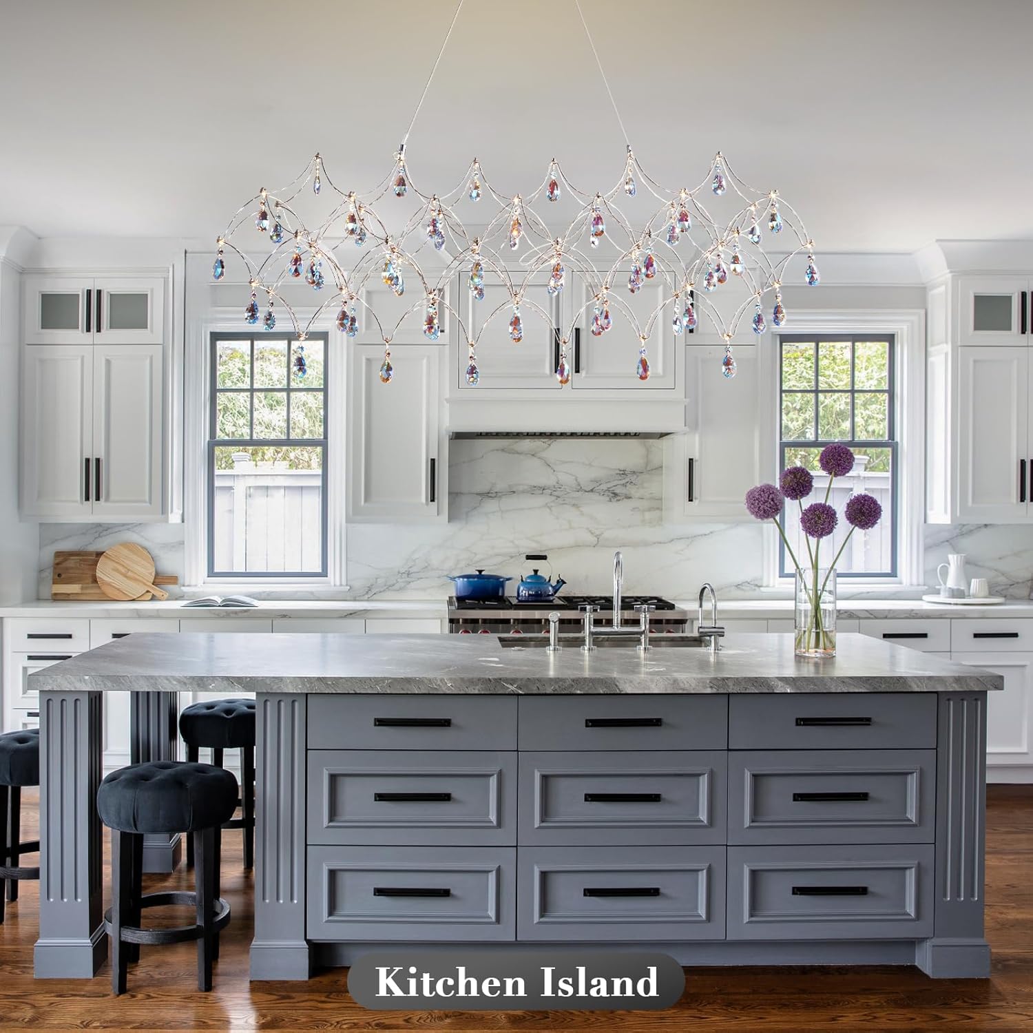 Large Silver Rectangle Crystal Chandelier 49.2" Modern Luxury Raindrop Light - Camilalamps - CA-B0FPM4W27R