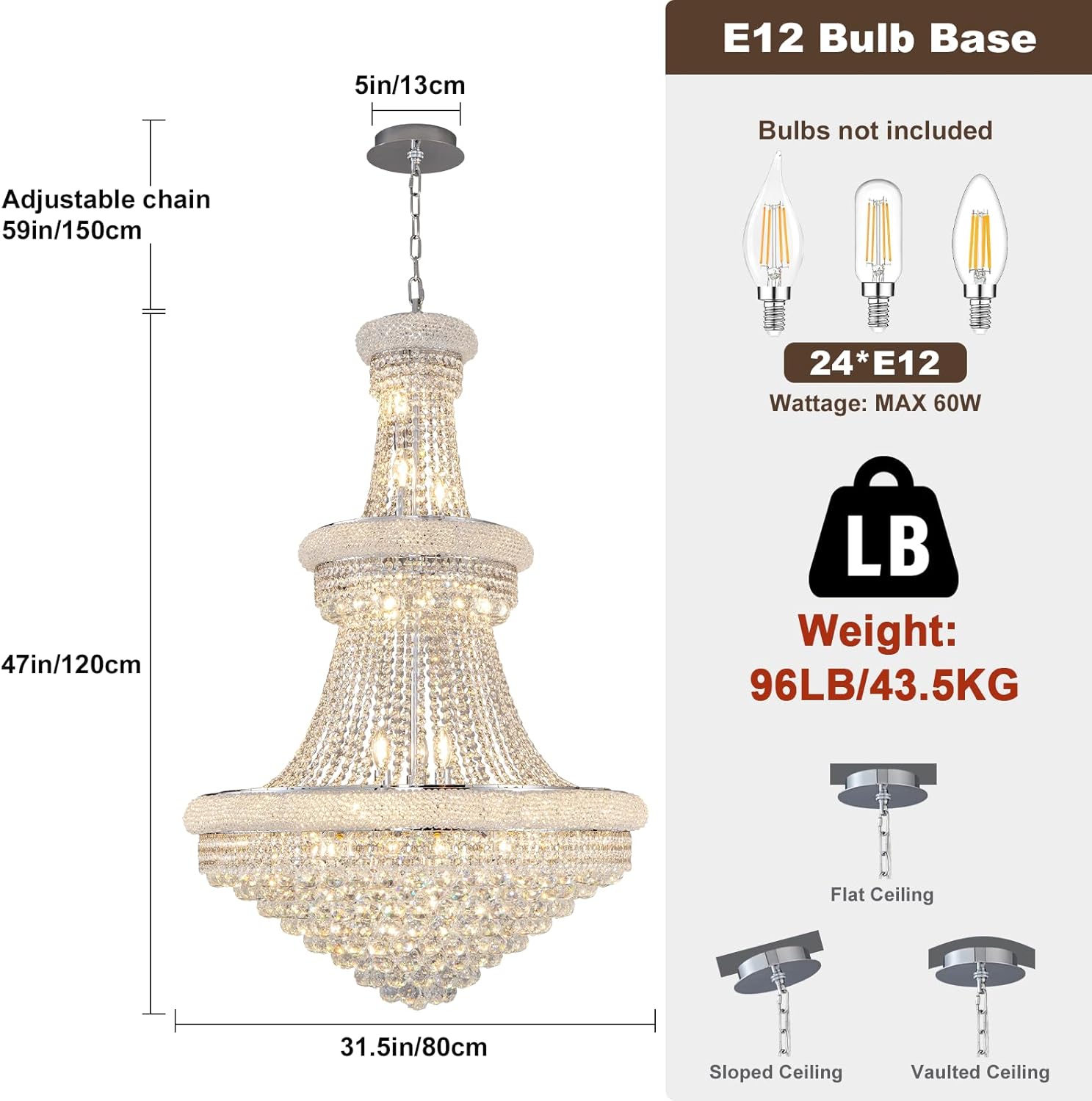 Chrome 24 - Light Crystal Chandelier for High Ceilings - Camilalamps - CA-B0FPX75D2H