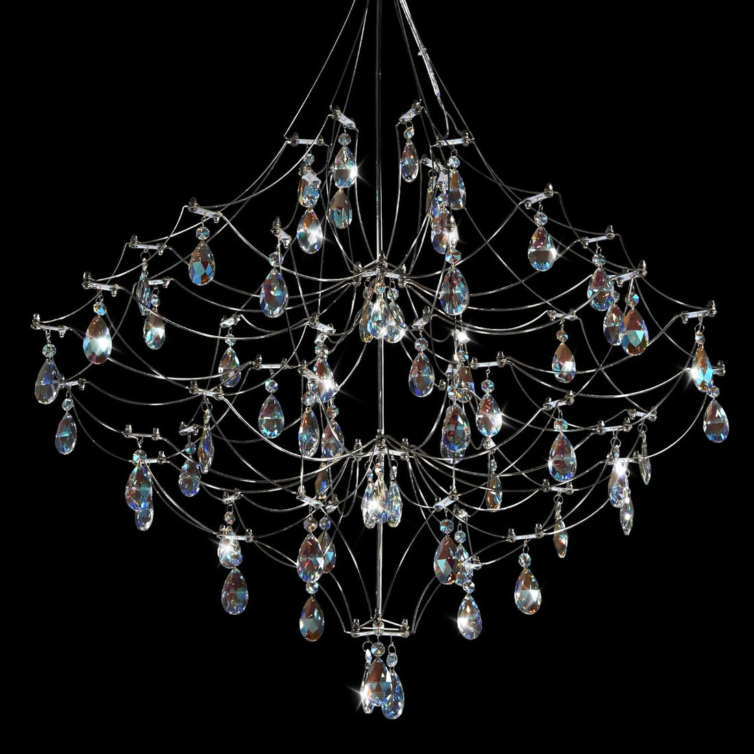 Silver 31.5" Round Crystal Raindrop Chandelier for Modern Homes - Camilalamps - CA-B0FPM628ZH
