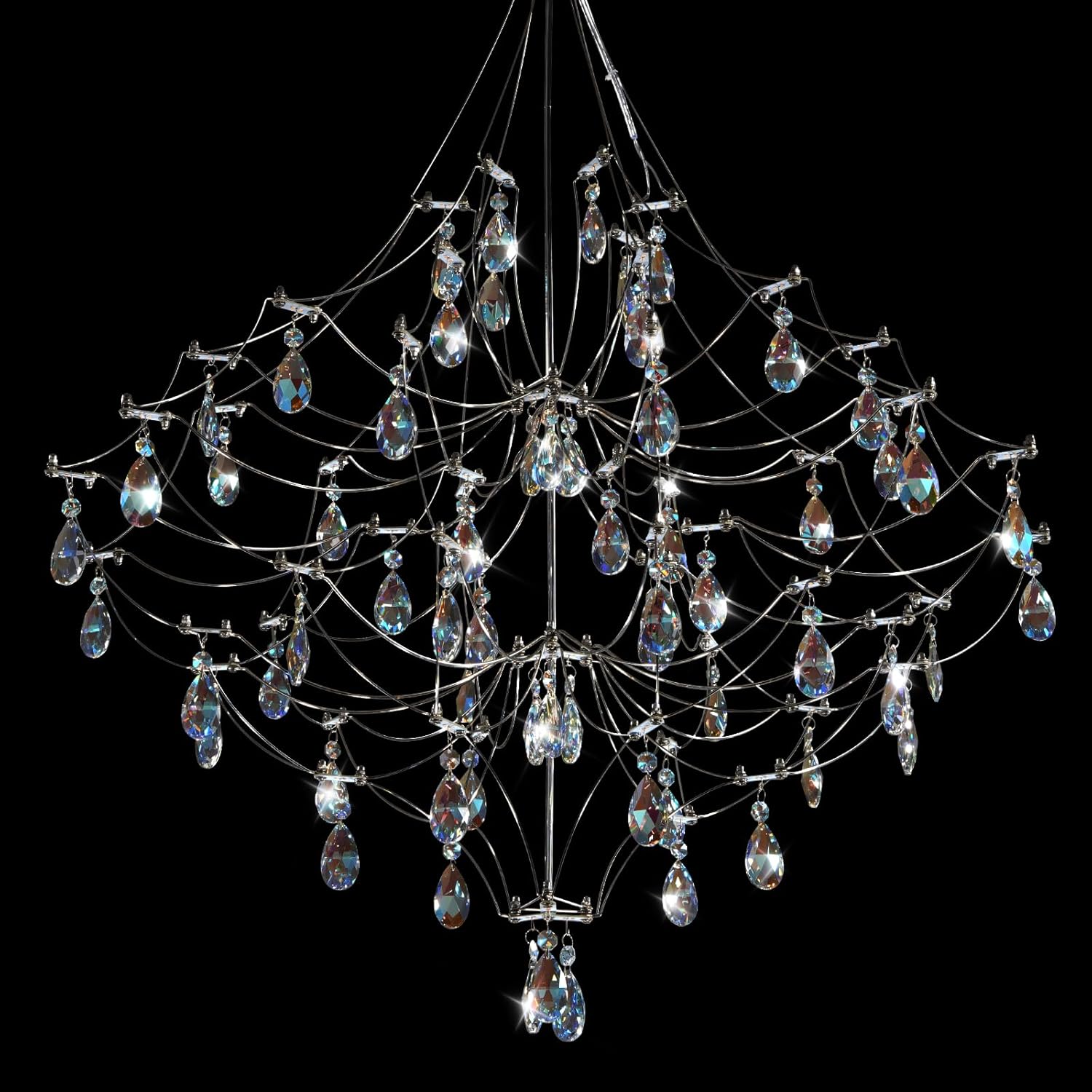 Silver 31.5" Round Crystal Raindrop Chandelier for Modern Homes - Camilalamps - CA-B0FPM628ZH