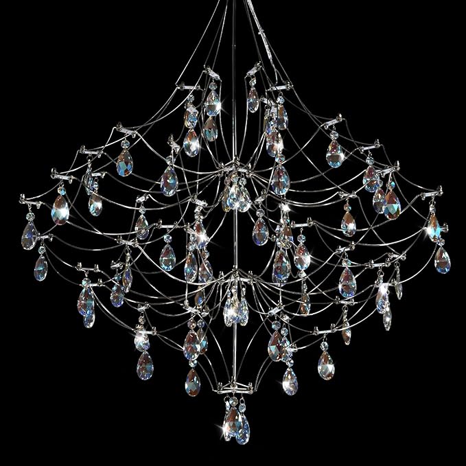 Silver 31.5" Round Crystal Raindrop Chandelier for Modern Homes - Camilalamps - CA-B0FPM628ZH