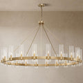 60 Inch Gold Chandelier, Wagon Wheel Chandelier with Glass Shade, 20 - Lights Large Round Modern Farmhouse High Ceiling Pendant Lighting Fixture for Dining Room, Living Room, Kitchen, Foyer - Camilalamps - B0CNRHR35D