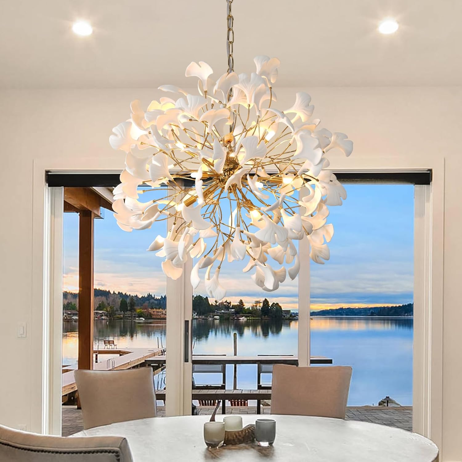 Gold Tree Branches 31" Sputnik Ginkgo Leaf Ceiling Chandelier - Camilalamps - CA-B0FKBK4S2B