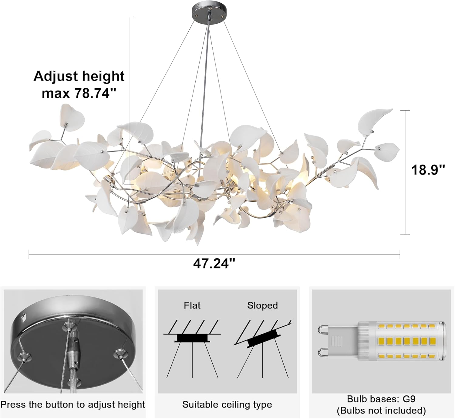 Gold Ceramic Leaf Chandelier with 6 Adjustable Lights, 31.5" Diameter - Camilalamps - CA-B0FFT7GZFQ