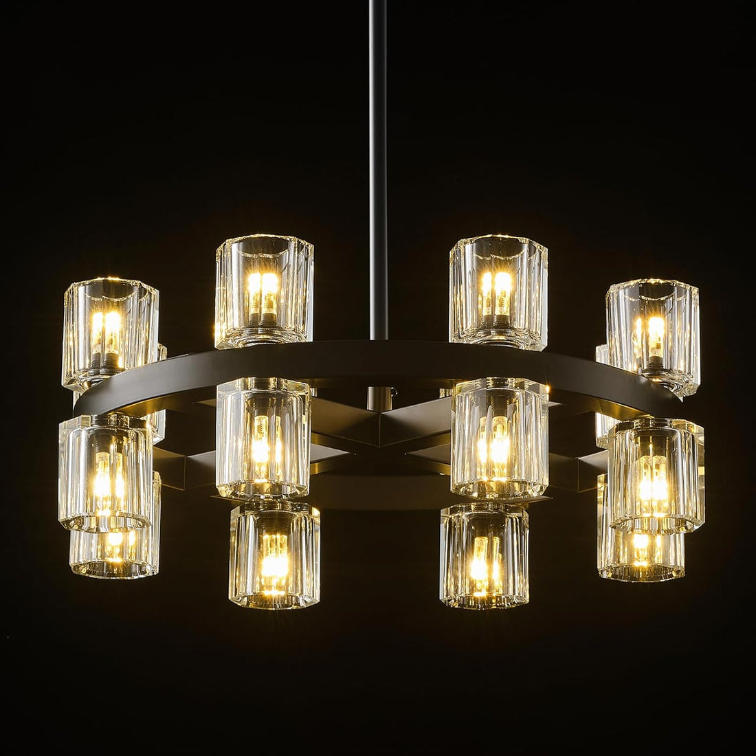 Black Wagon Wheel Chandelier 18" Modern Farmhouse 16‑Light K9 Fixture - Camilalamps - CA-B0FCM5WX1G