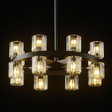 Black Wagon Wheel Chandelier 18" Modern Farmhouse 16‑Light K9 Fixture - Camilalamps - CA-B0FCM5WX1G