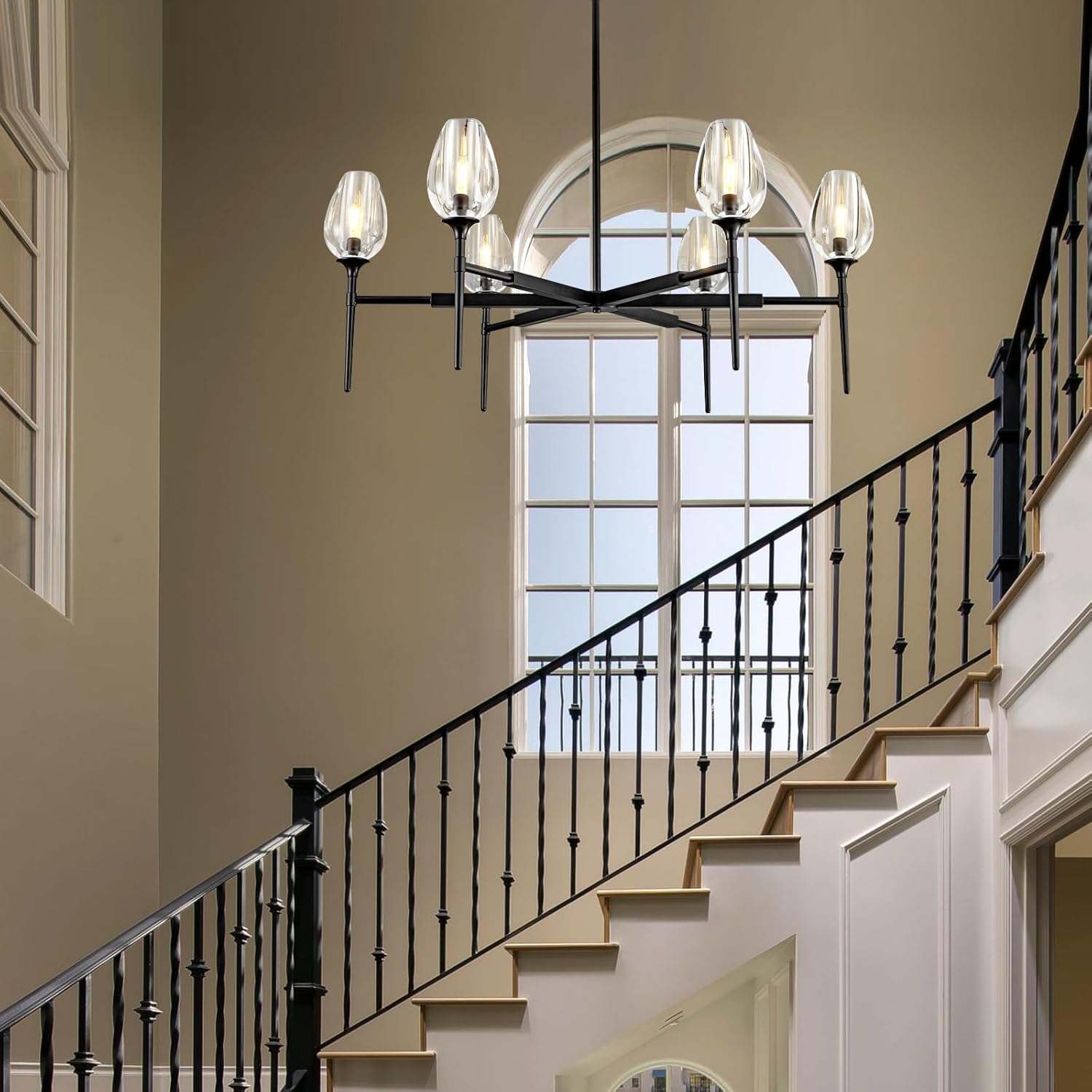 Modern Black Crystal Chandelier 6 Lights 42in Round K9 Tulip Pendant - Camilalamps - CA-B0DD44R37T