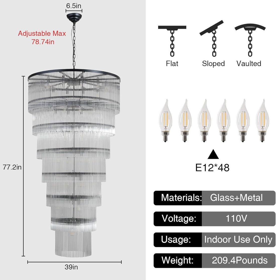 Luxurious 7‑Tier Black Glass Chandelier with 48 Lights - Camilalamps - CA-B0FNR1892X