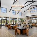 60 Inch Gold Chandelier, Wagon Wheel Chandelier with Glass Shade, 20 - Lights Large Round Modern Farmhouse High Ceiling Pendant Lighting Fixture for Dining Room, Living Room, Kitchen, Foyer - Camilalamps - B0CNRHR35D
