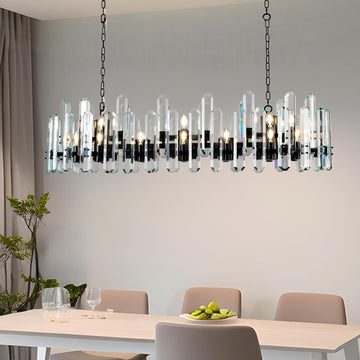 Luxury 54" Black Rectangular Crystal Chandelier with Adjustable Chain - Camilalamps - CA-B0FJFSTY2S