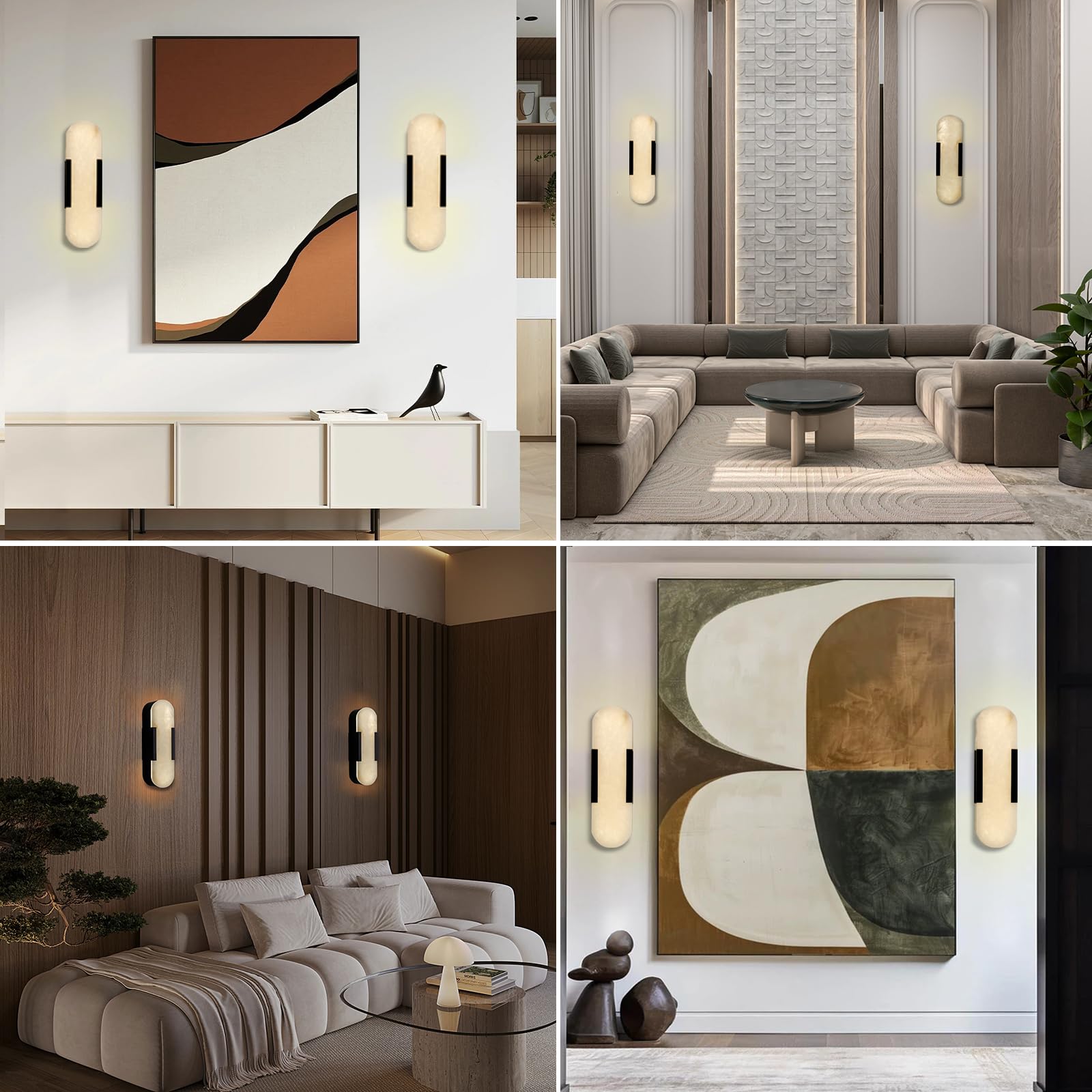 19.7'' Wall Sconces Set of 2, Natural Alabaster Wall Light, Indoor Vanity Light Fixtures for Bathroom,Black Bedside Wall Lamp Perfect for Hallway, Living Room,Bedroom,Stairs(Gift Bulb) - Camilalamps - B0CHYF9LZM