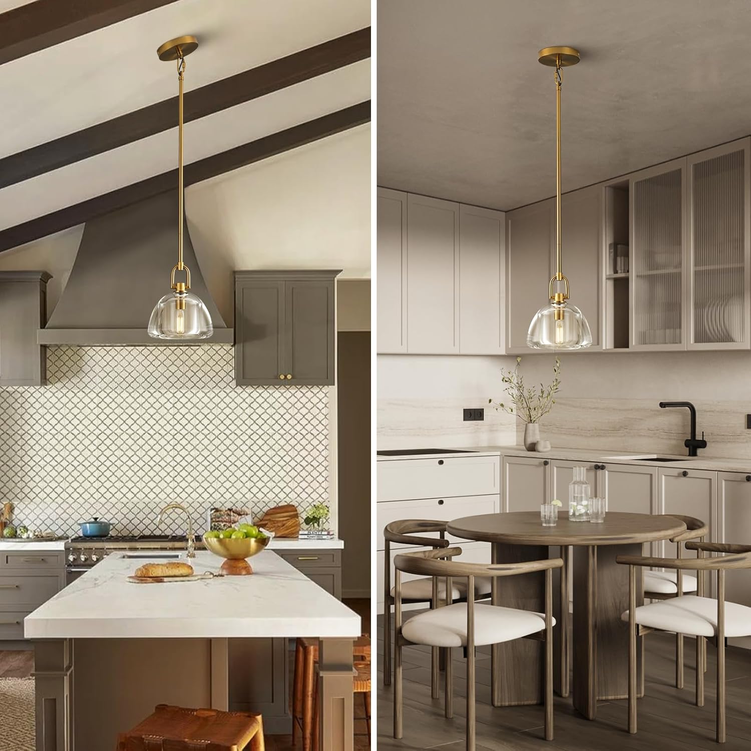 7 - inch Glass Brass Pendant Light with Adjustable Height – 2 Pack - Camilalamps - CA-B0FHV9CDJX