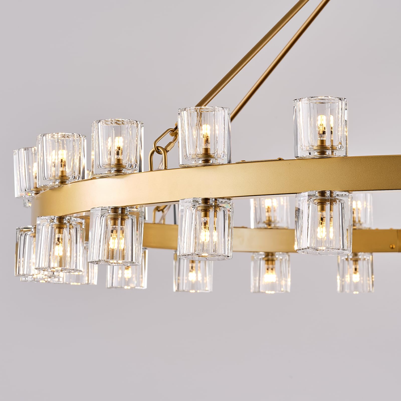 48 Inch Black Wagon Wheel Chandelier with Crystal Shade, 48 Lights, Modern Farmhouse Style, Ideal for Dining Room, Kitchen, Entryways - Camilalamps - B0DPJY8R54