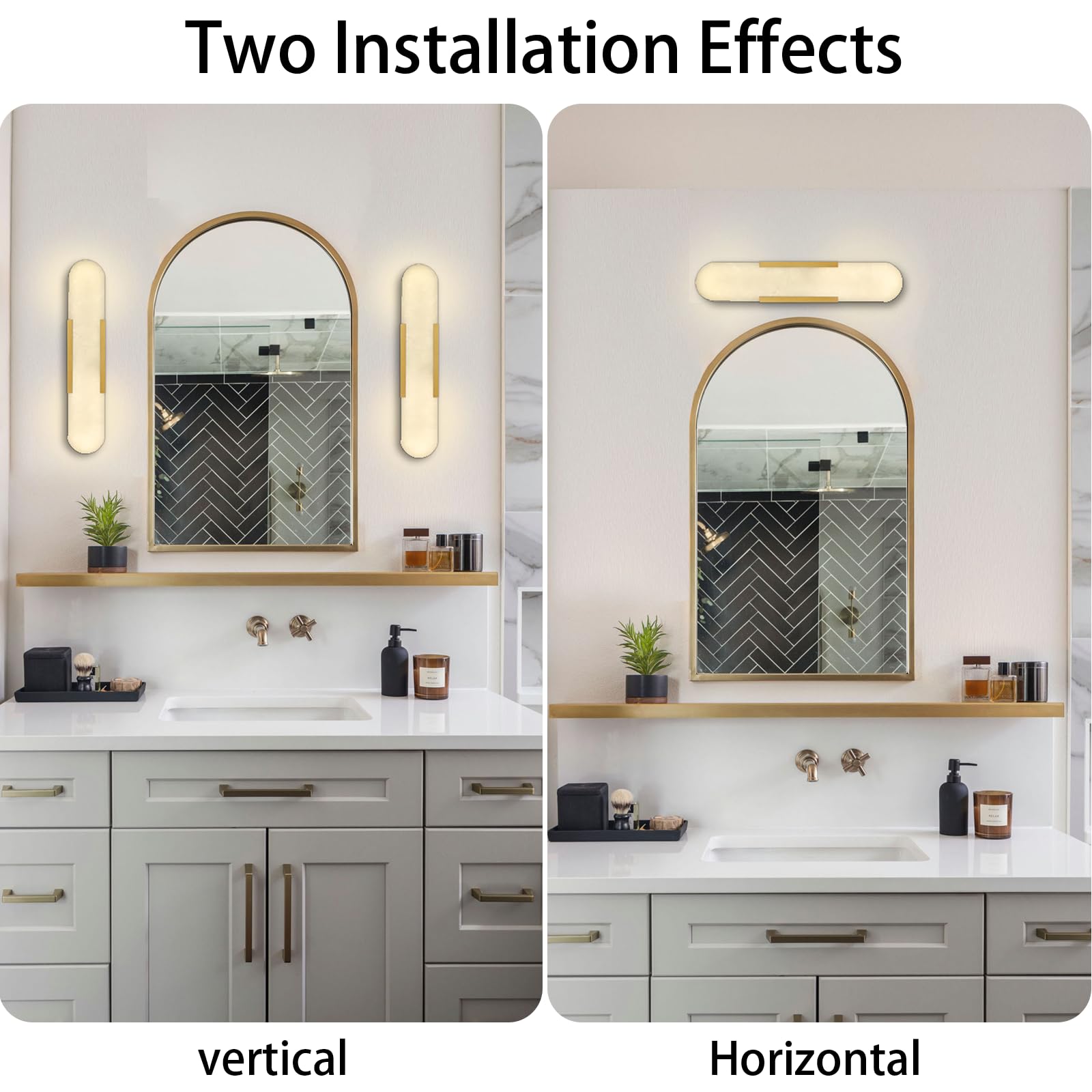 19.7'' Wall Sconces Set of 2, Natural Alabaster Wall Light, Indoor Vanity Light Fixtures for Bathroom,Black Bedside Wall Lamp Perfect for Hallway, Living Room,Bedroom,Stairs(Gift Bulb) - Camilalamps - B0CHYF9LZM