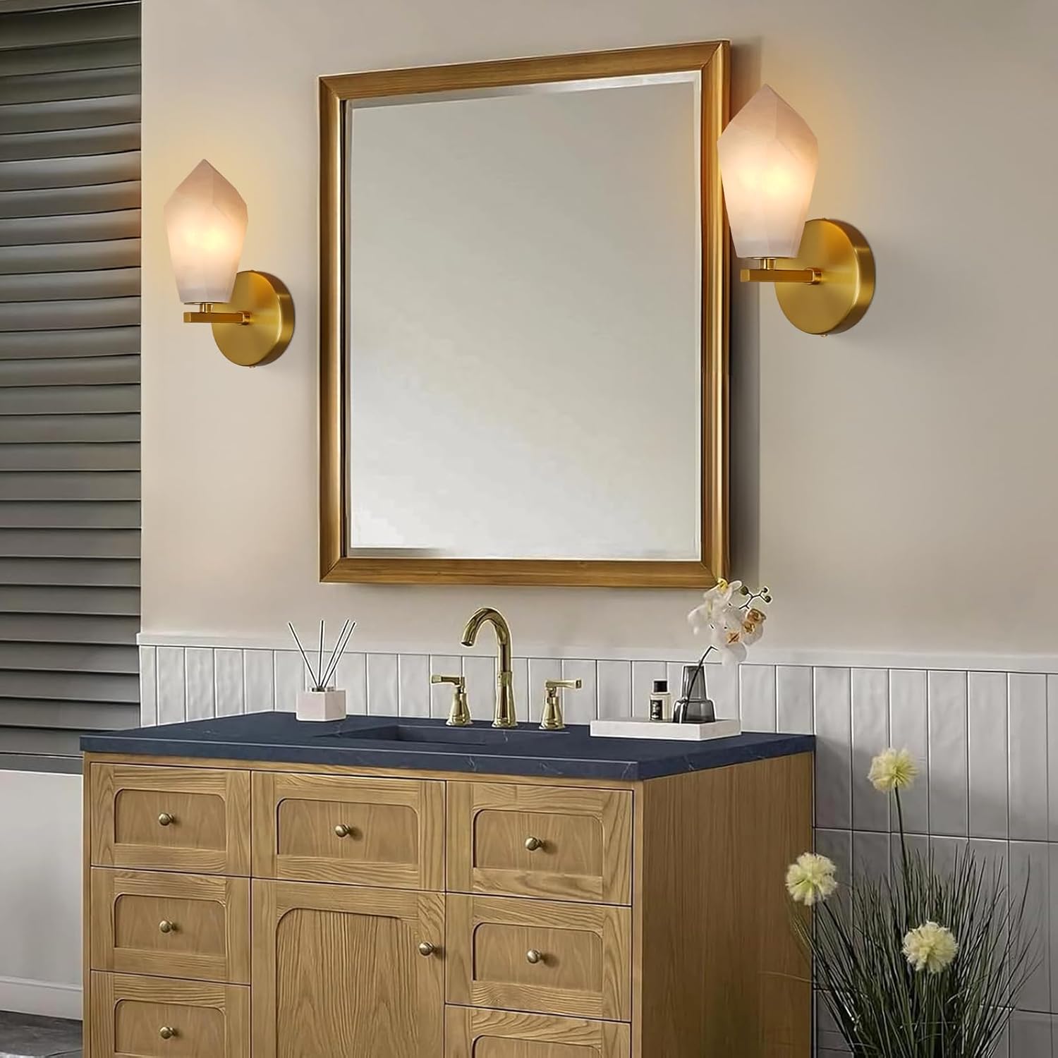 Gold Alabaster Marble Wall Sconce for Modern Living Spaces - Camilalamps - CA-B0FJRFBNMC