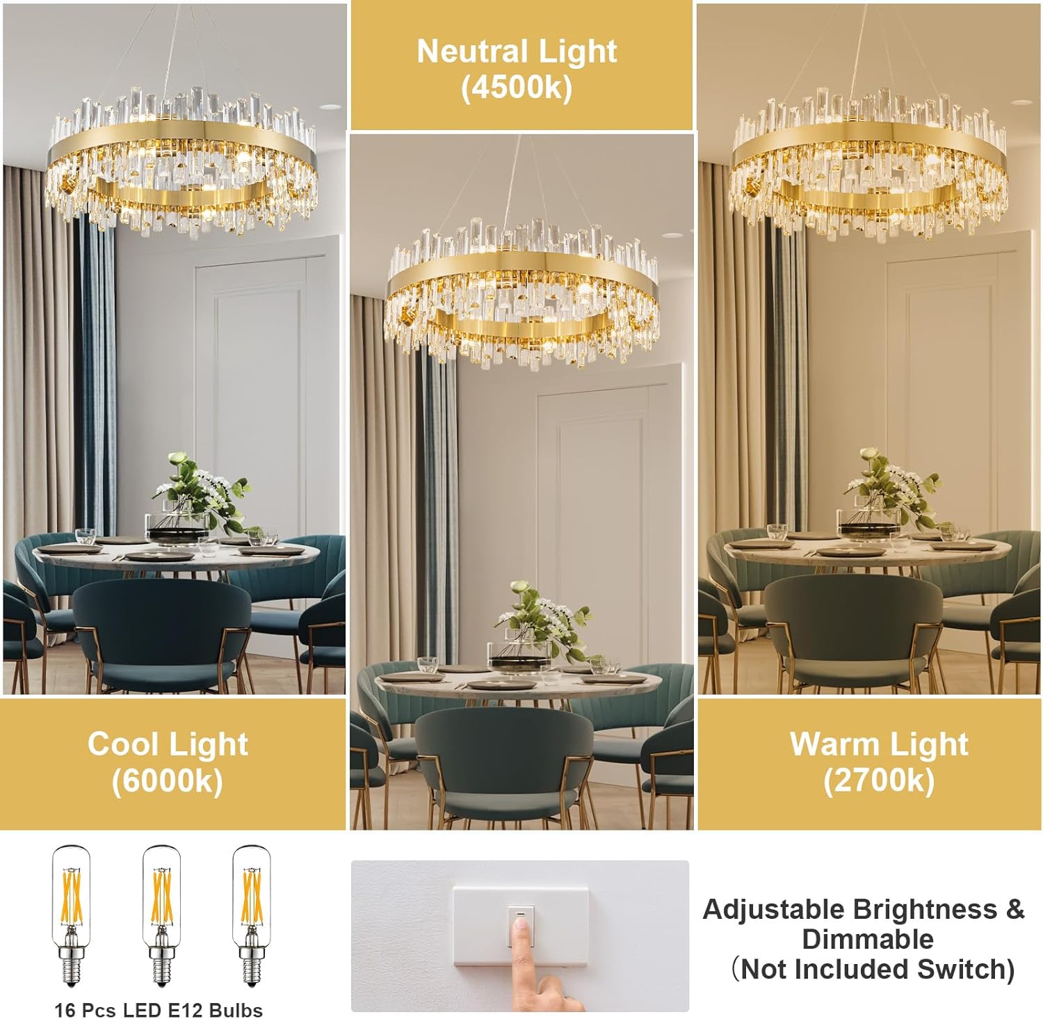 Luxurious 16 - Light Brass Gold Crystal Chandelier – Modern Round 2‑Tier Design - Camilalamps - CA-B0CT8PPWB7