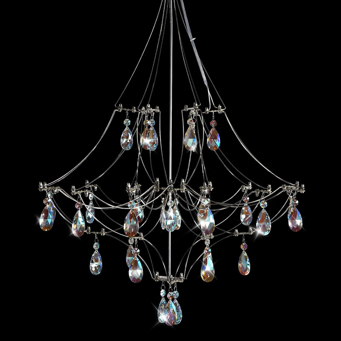 Silver Crystal Round Chandelier 23.6" Modern Luxury Raindrop Light - Camilalamps - CA-B0FPM692SF