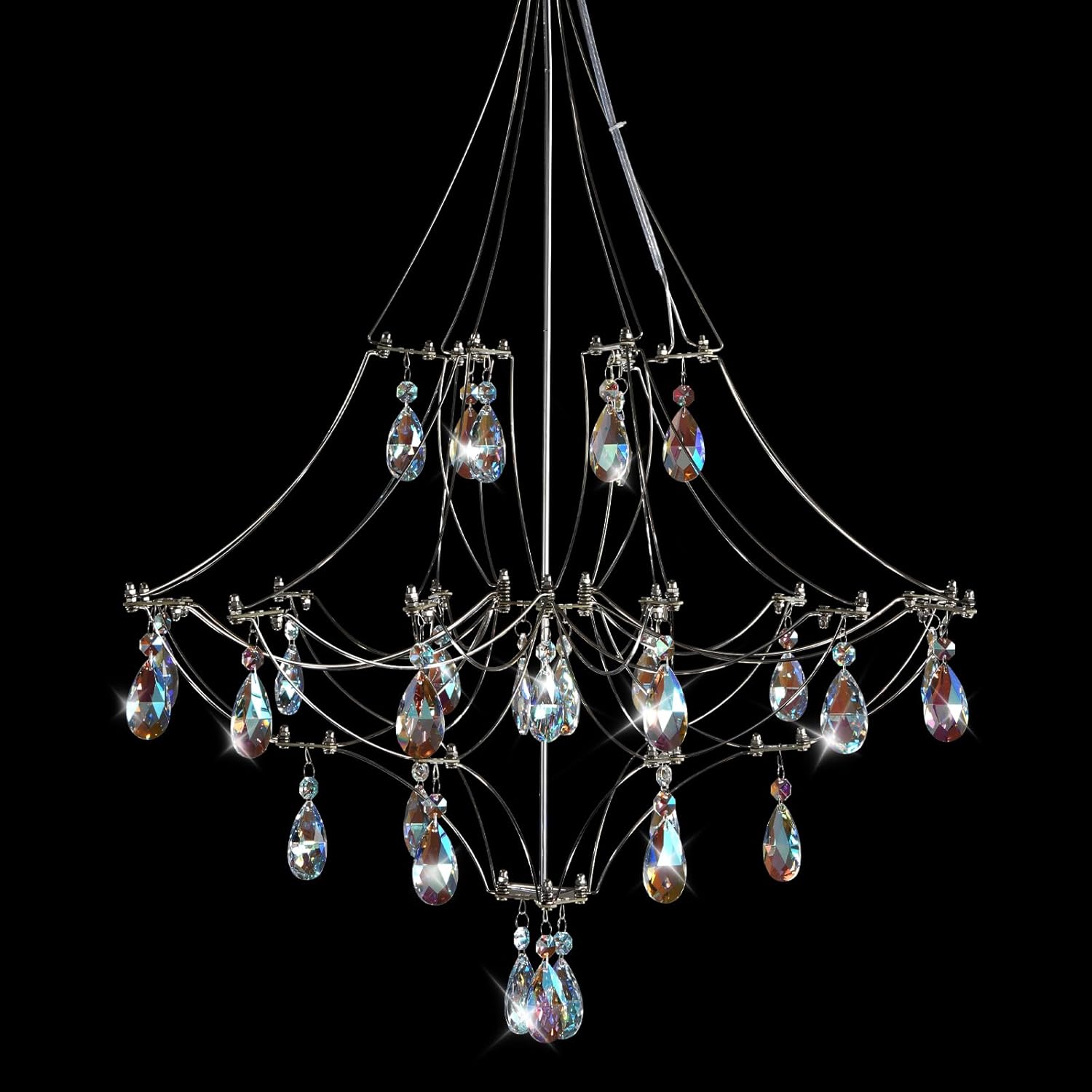 Silver Crystal Round Chandelier 23.6" Modern Luxury Raindrop Light - Camilalamps - CA-B0FPM692SF