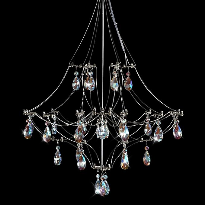 Silver Crystal Round Chandelier 23.6" Modern Luxury Raindrop Light - Camilalamps - CA-B0FPM692SF