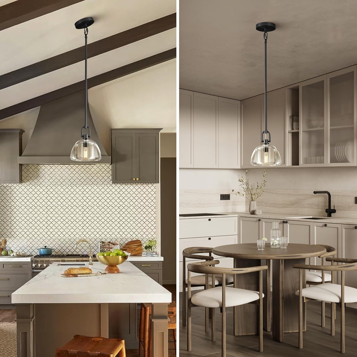 Black Glass 7" Pendant Light – Modern Kitchen Island Lighting, 2‑Piece Set with E12 Bulb - Camilalamps - CA-B0FDPSJDZ9