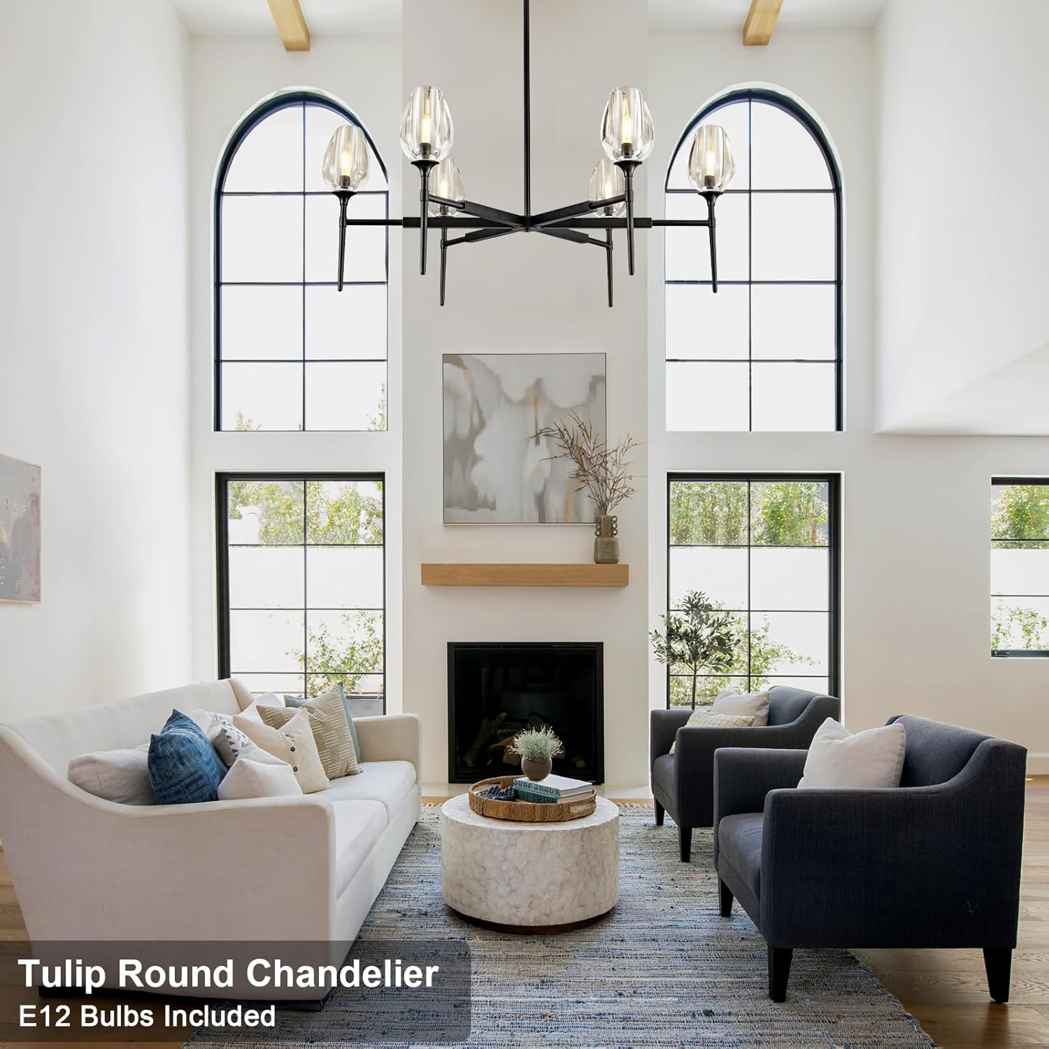 Modern Black Crystal Chandelier 6 Lights 42in Round K9 Tulip Pendant - Camilalamps - CA-B0DD44R37T