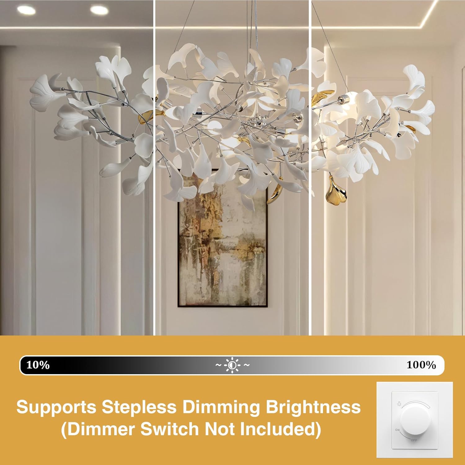 Silver Ginkgo Leaf Branch Chandelier – 59" Modern Brass Light - Camilalamps - CA-B0DLB3MJ51