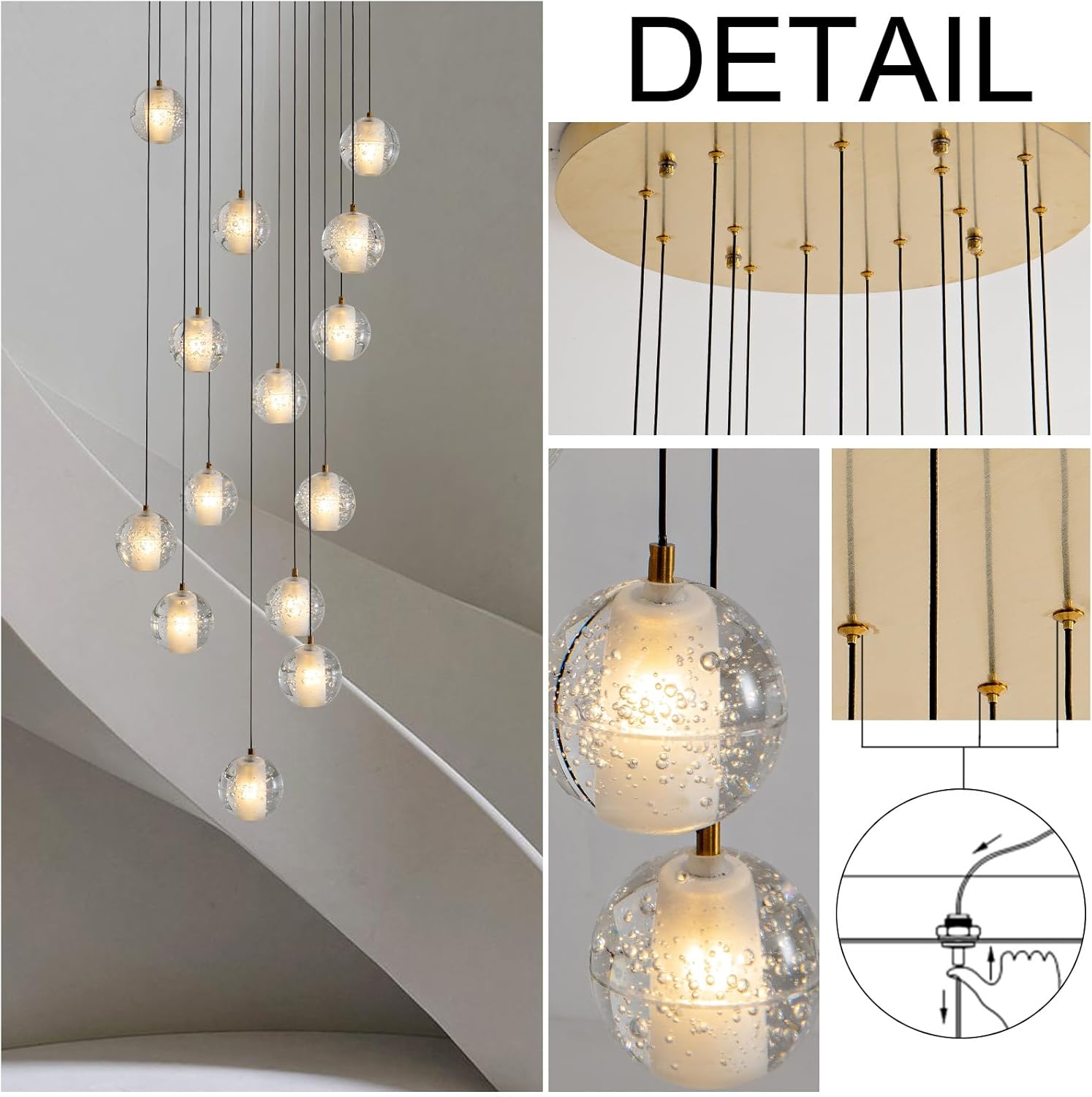 Elegant Gold Crystal 14 - Light Adjustable Staircase Chandelier for Modern Homes - Camilalamps - CA-B0D6BL5C88