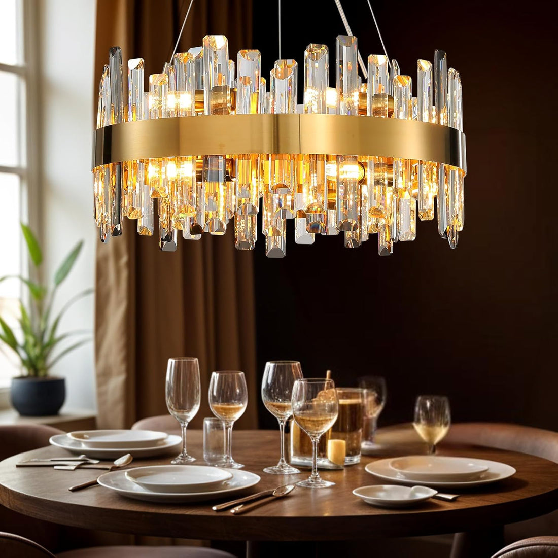 Luxury Gold 12 - Light Round K9 Crystal Chandelier for Living Spaces - Camilalamps - CA-B0CDKCCJ8P