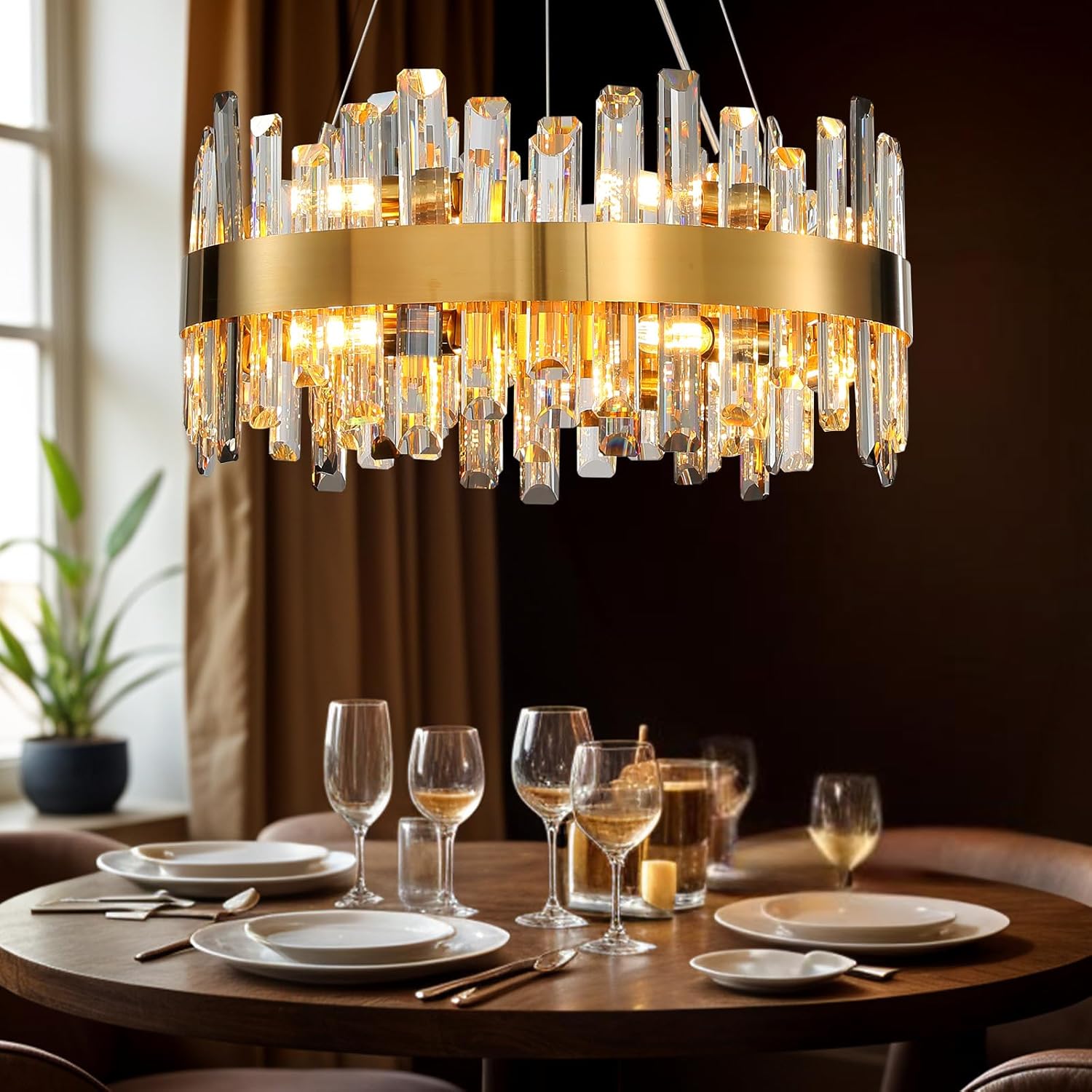 Luxury Gold 12 - Light Round K9 Crystal Chandelier for Living Spaces - Camilalamps - CA-B0CDKCCJ8P