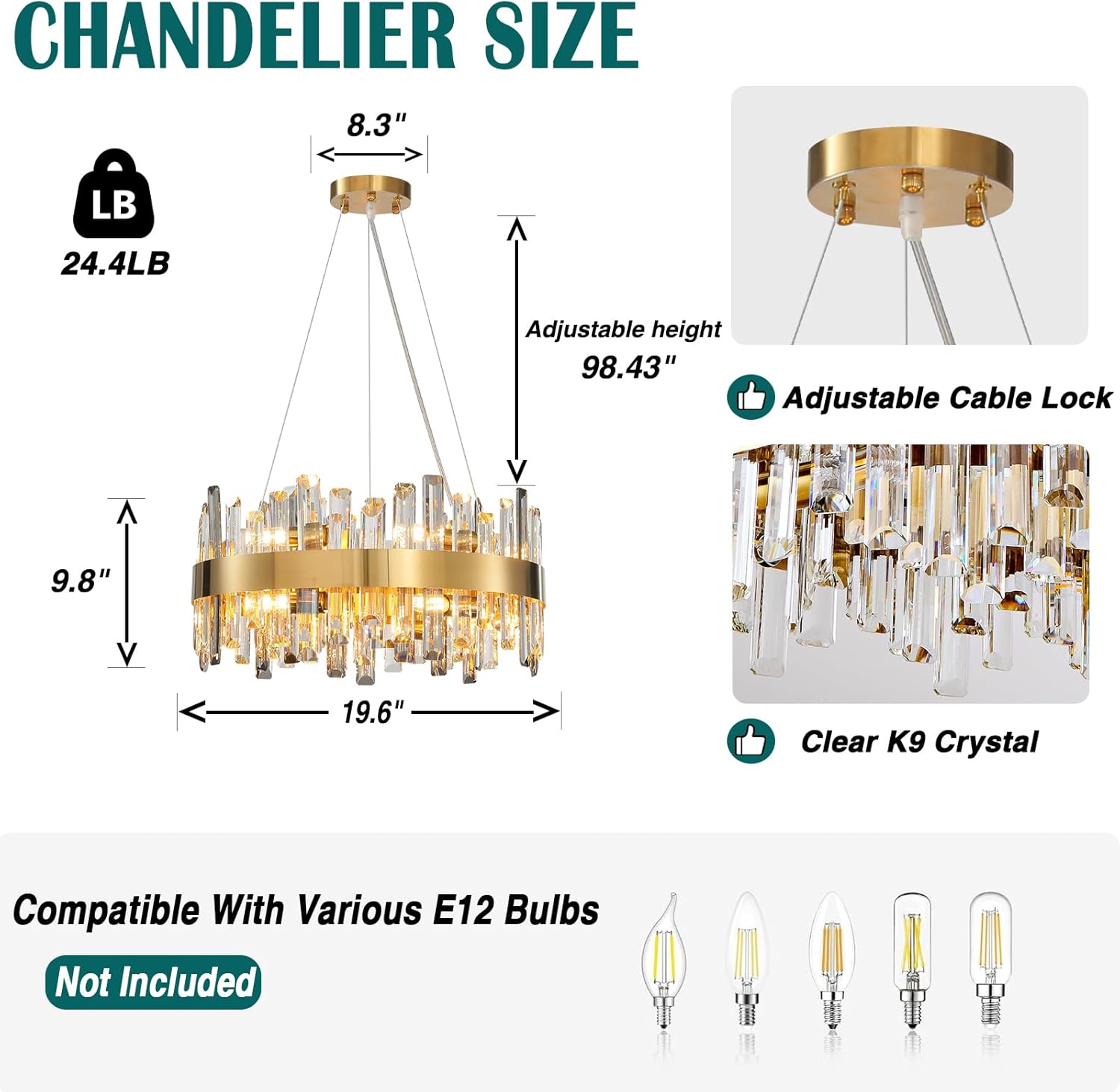 Modern Luxury Gold Round 12 - Light K9 Crystal Chandelier - Camilalamps - CA-B0CT8M6Y38