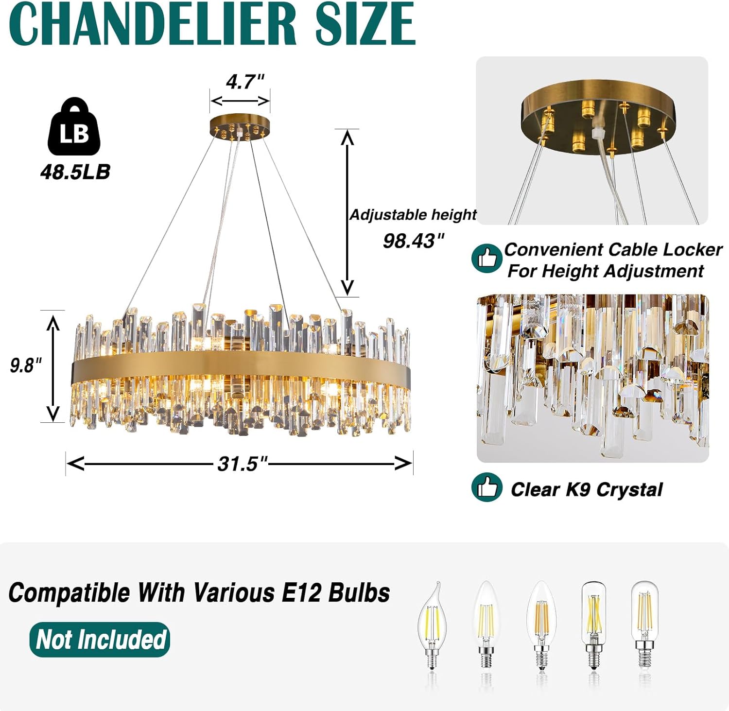 Luxurious 16 - Light Brass Gold Crystal Chandelier – Modern Round 2‑Tier Design - Camilalamps - CA-B0CT8PPWB7