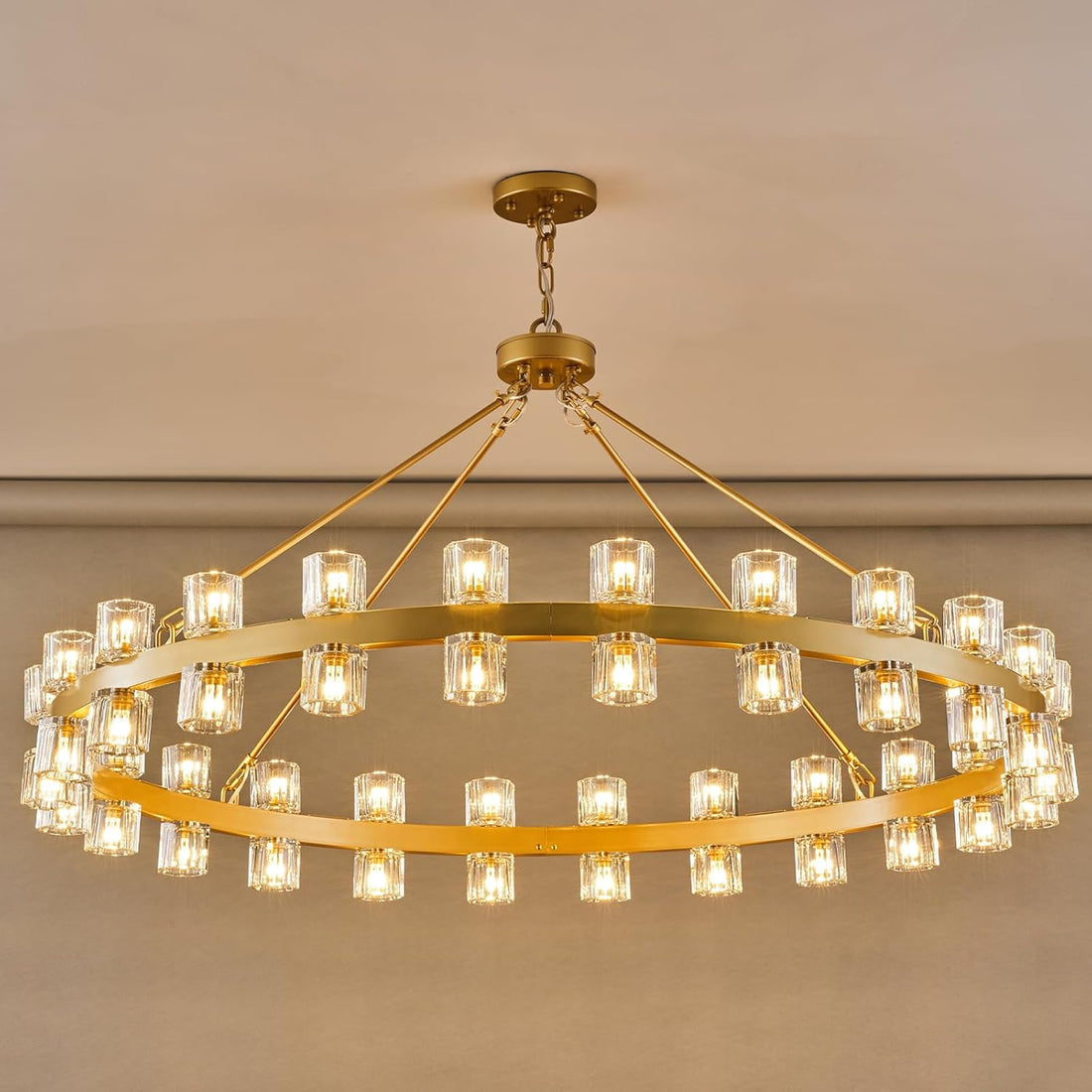 Gold 48‑Inch Wagon Wheel Chandelier with 48 Crystal Lights - Camilalamps - CA-B0DN9CZHJS