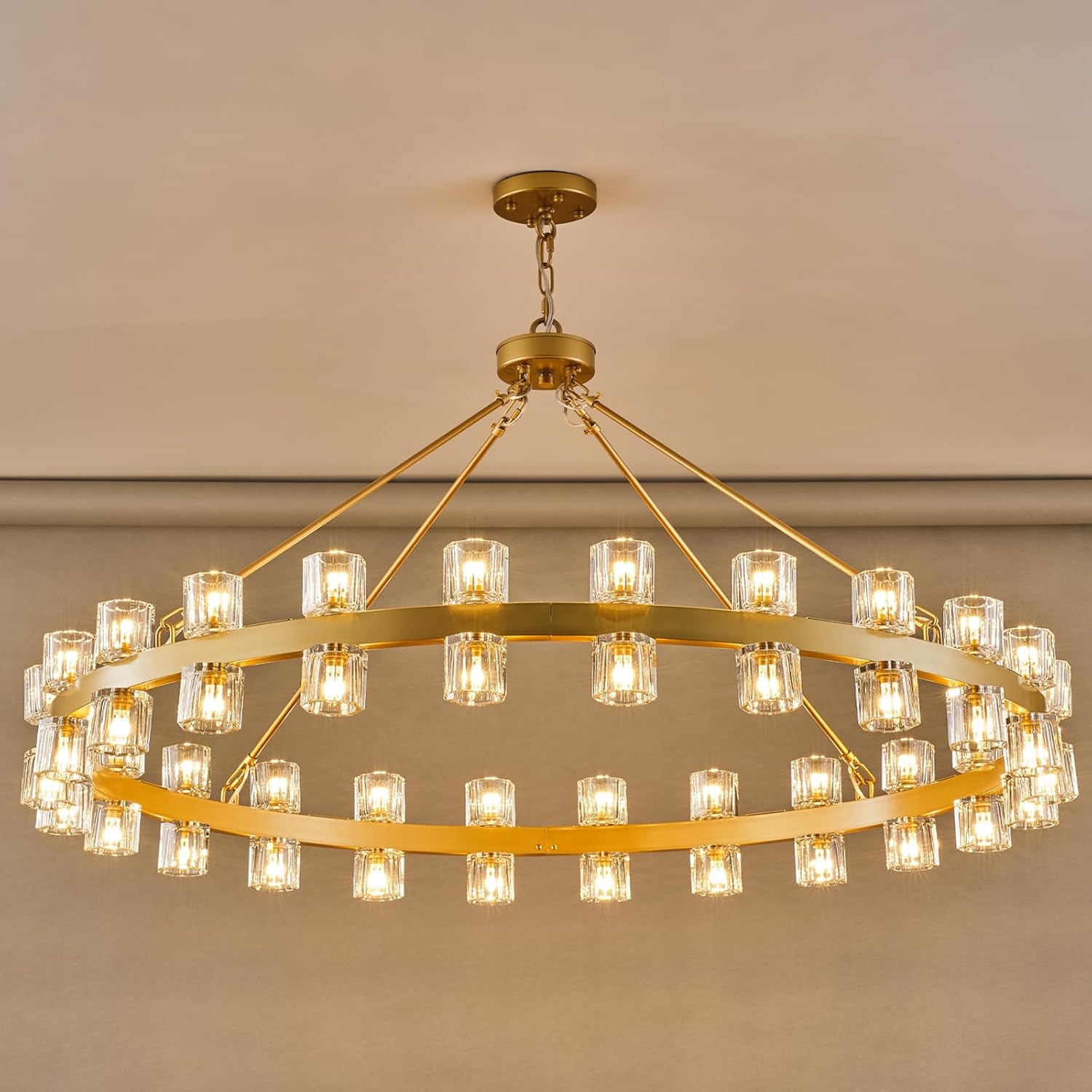Gold 48‑Inch Wagon Wheel Chandelier with 48 Crystal Lights - Camilalamps - CA-B0DN9CZHJS
