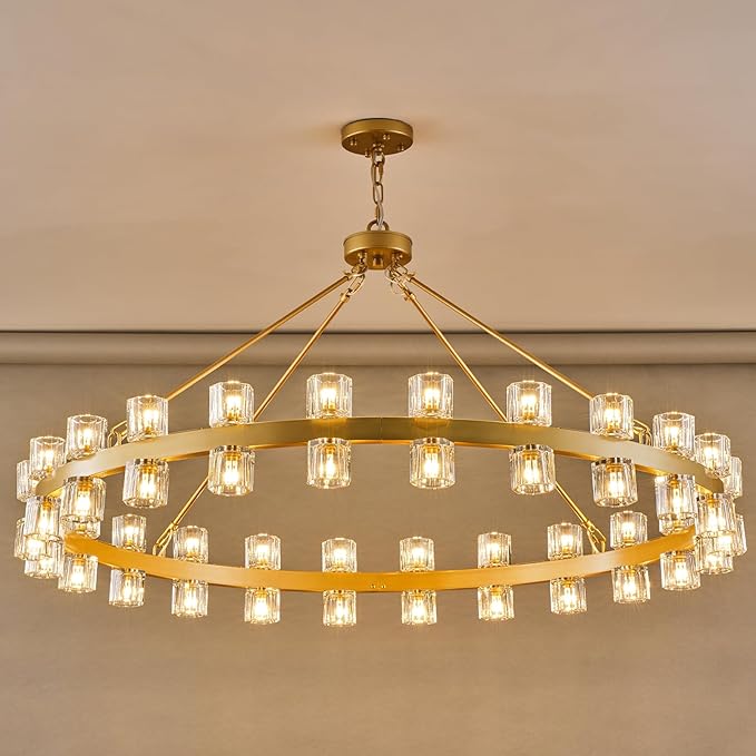 Gold 48‑Inch Wagon Wheel Chandelier with 48 Crystal Lights - Camilalamps - CA-B0DN9CZHJS