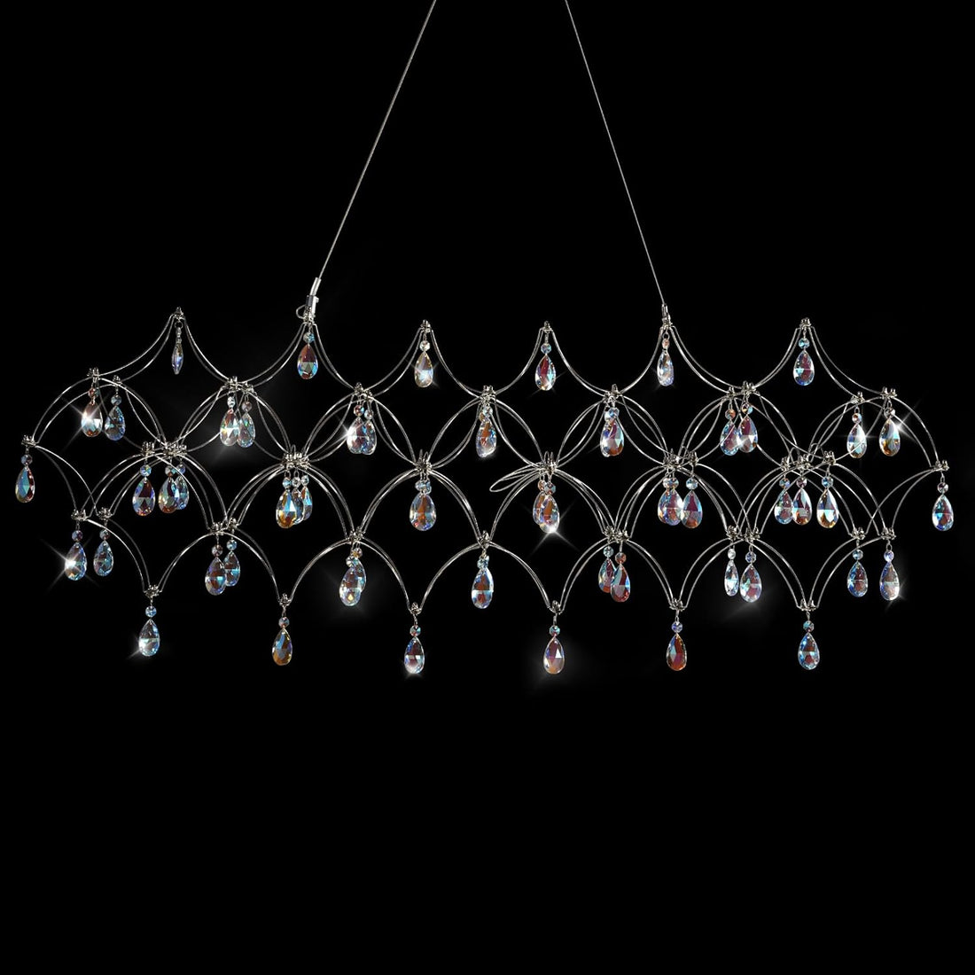 Large Silver Rectangle Crystal Chandelier 49.2" Modern Luxury Raindrop Light - Camilalamps - CA-B0FPM4W27R