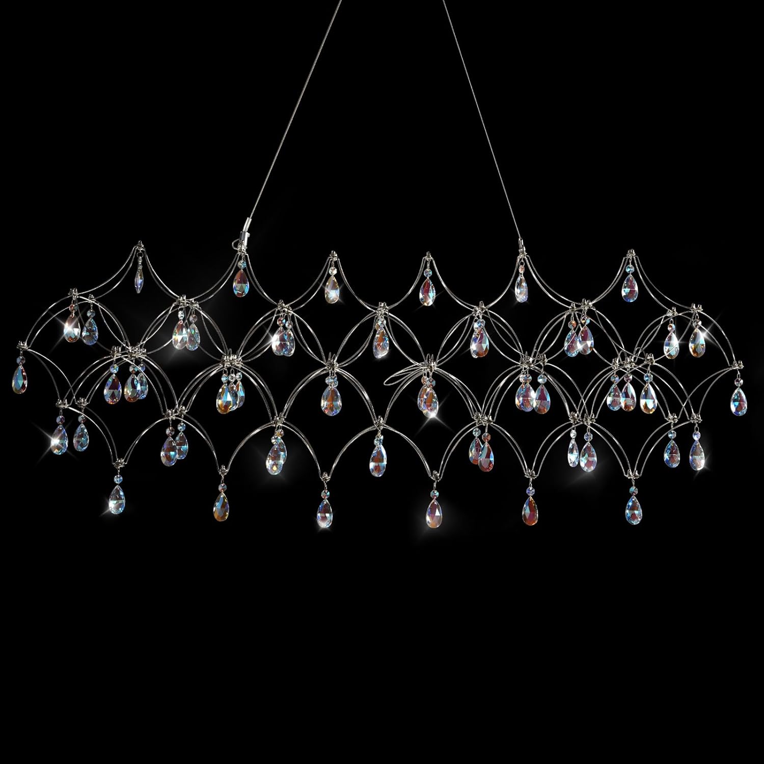 Large Silver Rectangle Crystal Chandelier 49.2" Modern Luxury Raindrop Light - Camilalamps - CA-B0FPM4W27R