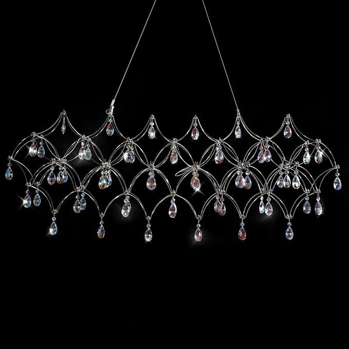 Large Silver Rectangle Crystal Chandelier 49.2" Modern Luxury Raindrop Light - Camilalamps - CA-B0FPM4W27R